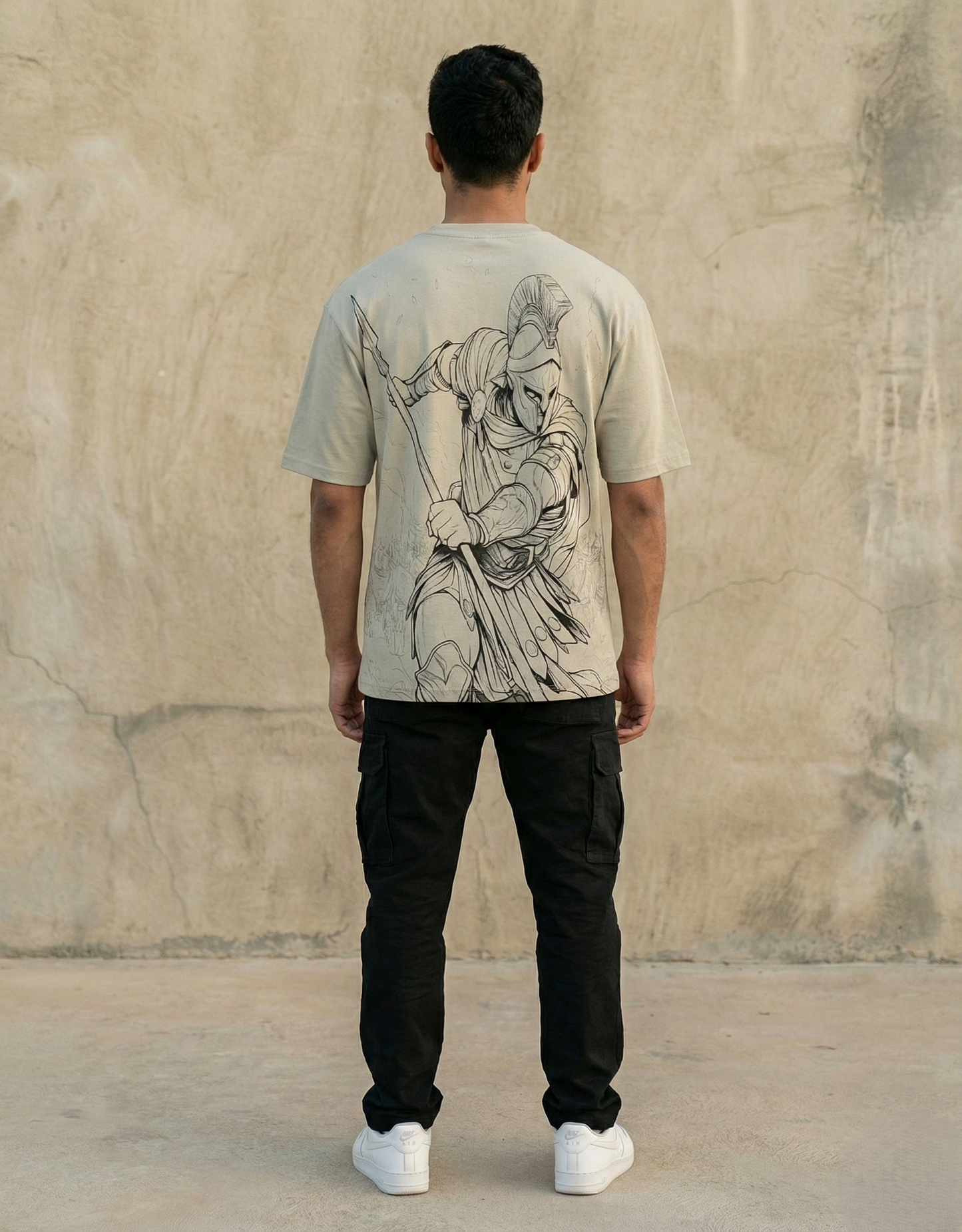 Sage Grey Warrior Graphic Oversized T-Shirt Men