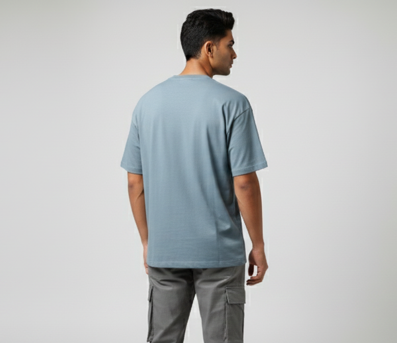 Ice Blue Oversized T-Shirt for Men - 'Remember You Are Alone' Graphic Tee