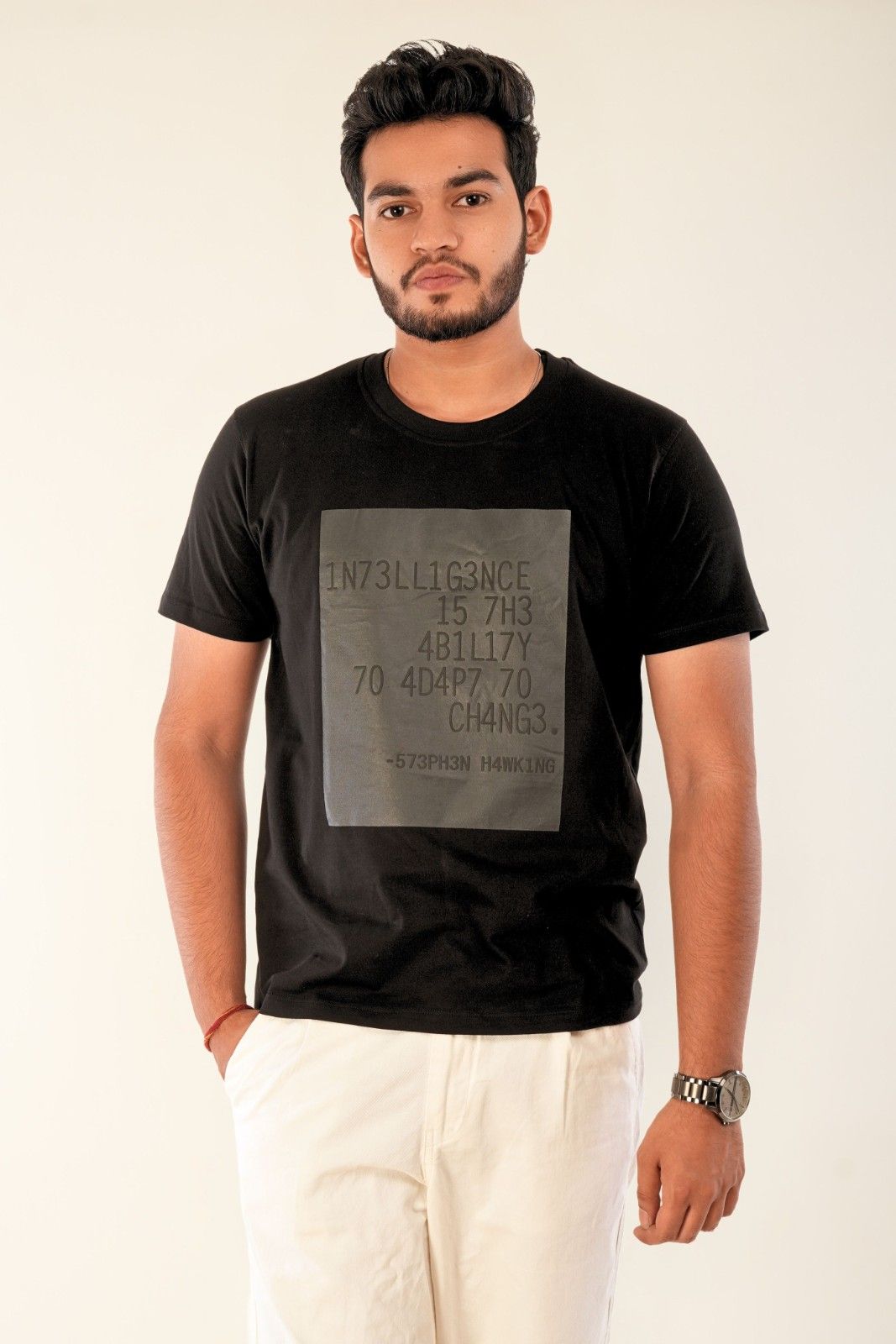 Men's black graphic t-shirt | Premium cotton streetwear with raised ink print | Regular fit urban fashion | Berrys & Cigaredes modern menswear India