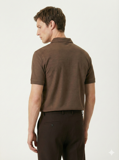 Brown Textured Polo Shirt for Men - Smart Casual Office Ready