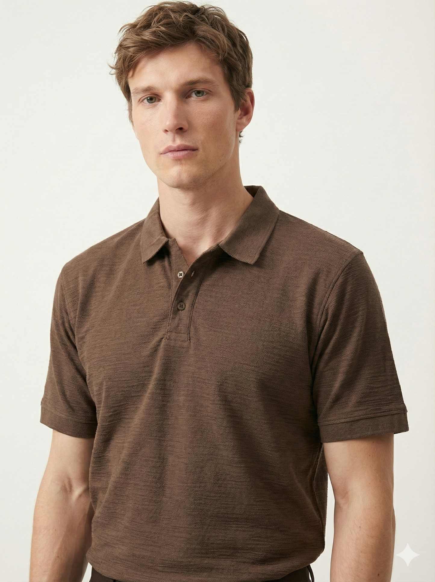 Brown Textured Polo Shirt for Men - Smart Casual Office Ready