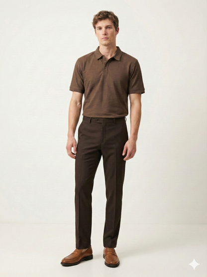 Brown Textured Polo Shirt for Men - Smart Casual Office Ready
