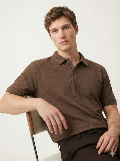 Brown Textured Polo Shirt for Men - Smart Casual Office Ready