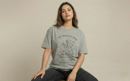Women’s Oversized Grey Dragon Adventure Graphic Tee