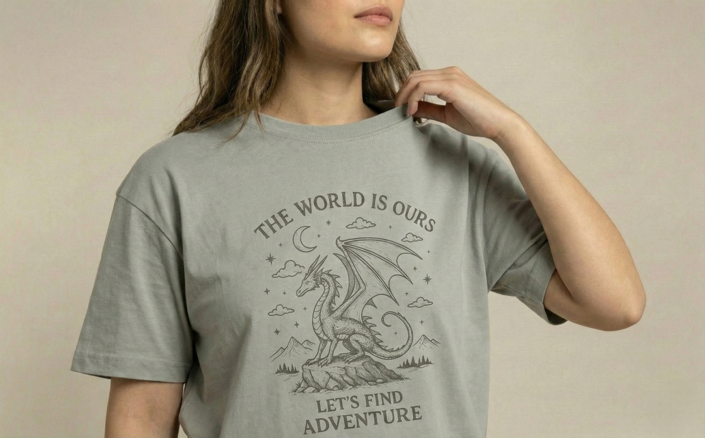 Women’s Oversized Grey Dragon Adventure Graphic Tee