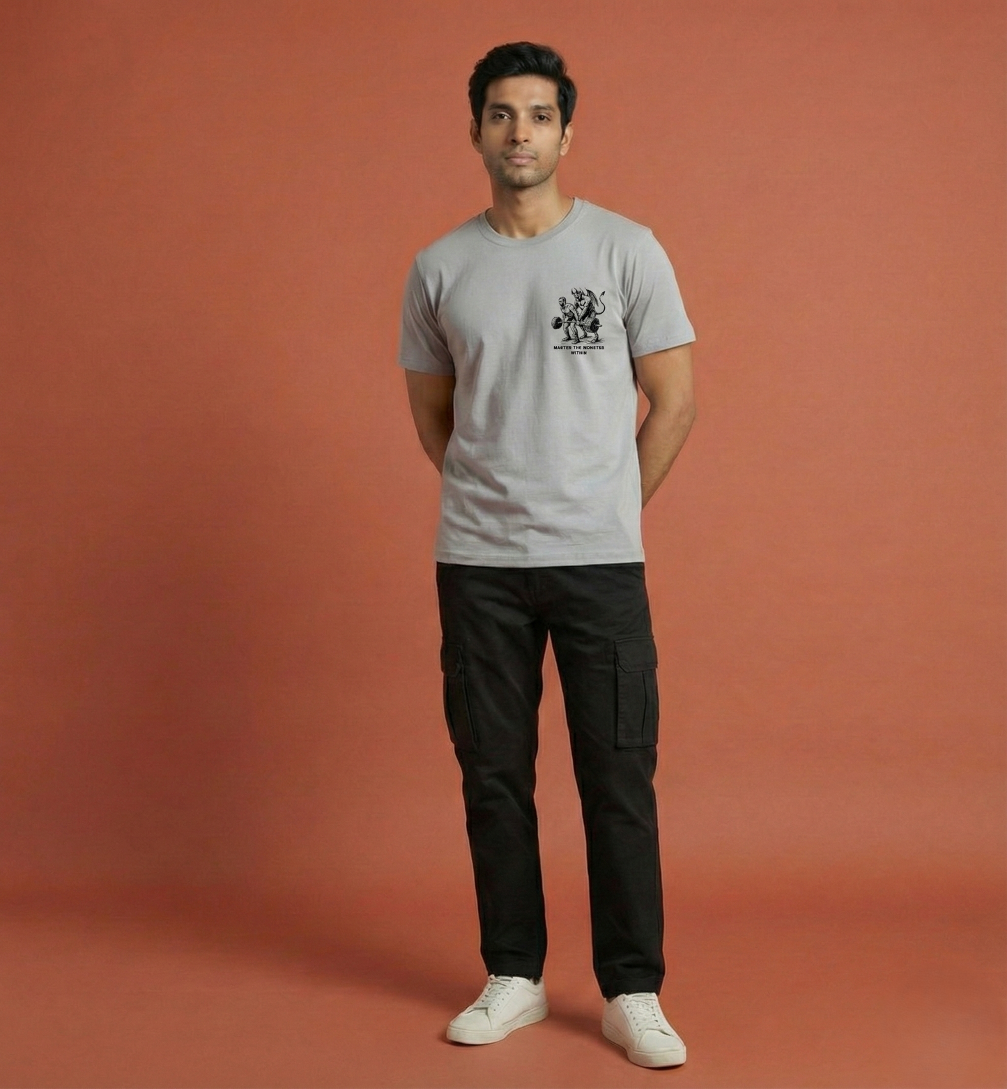Master The Monster Within - Men's Stone Grey Regular Fit Cotton T-Shirt