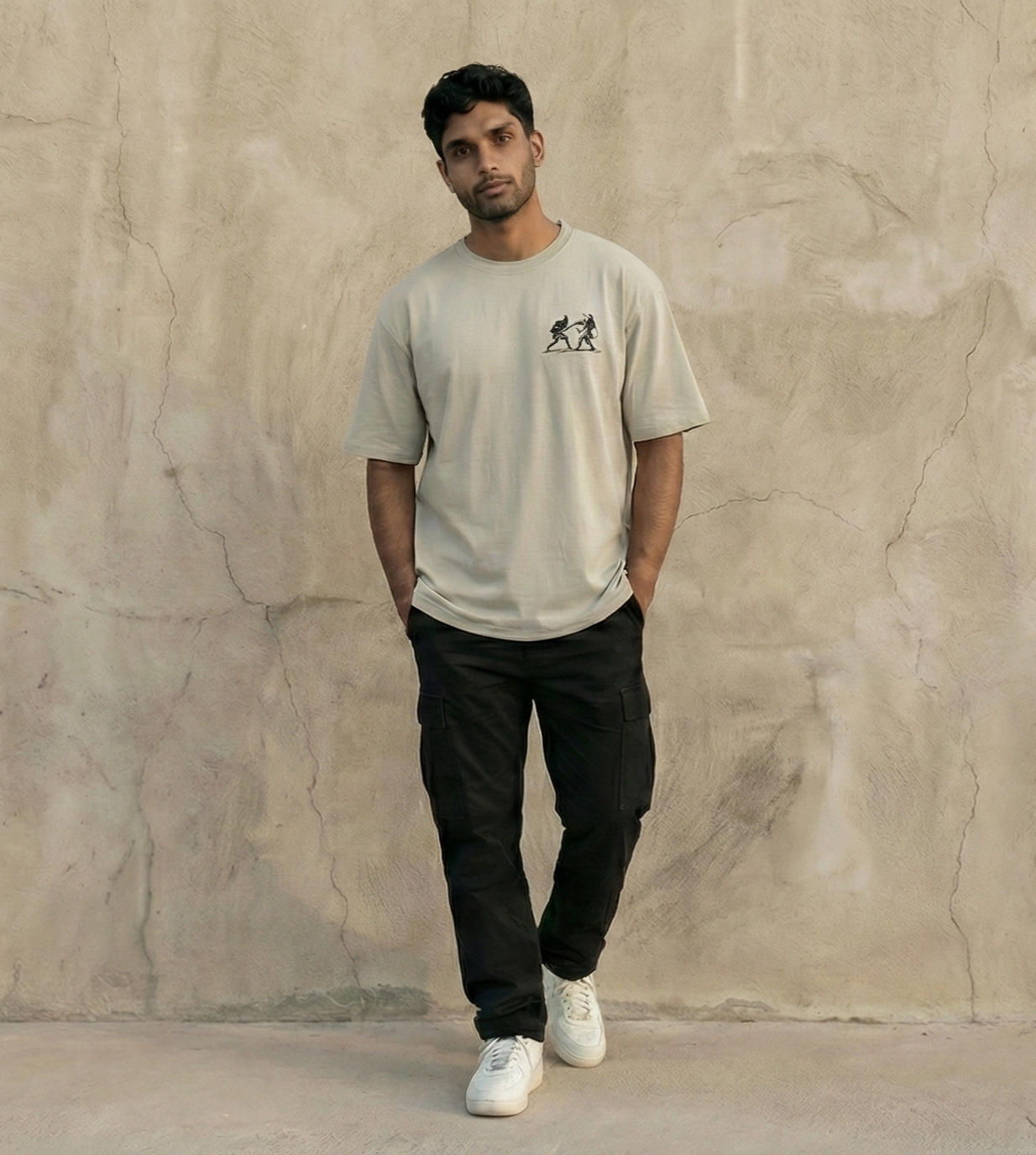 Sage Grey Warrior Graphic Oversized T-Shirt Men