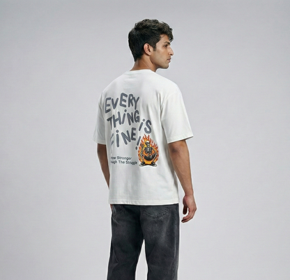 Everything Is Fine Oversized Graphic Tee - White Street wear