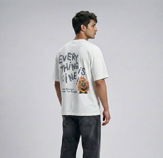 Everything Is Fine Oversized Graphic Tee - White Street wear