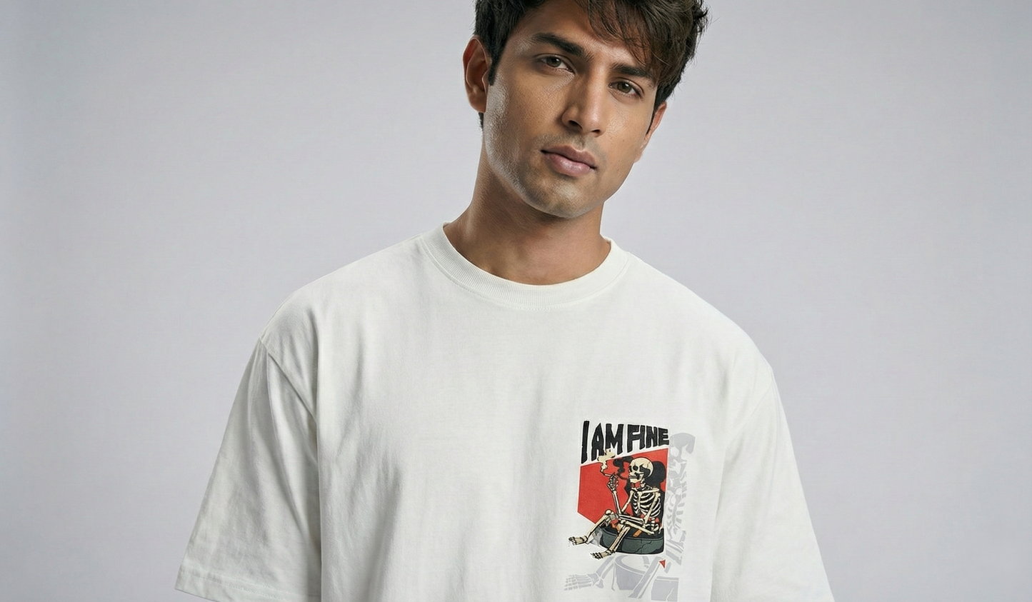 Everything Is Fine Oversized Graphic Tee - White Street wear