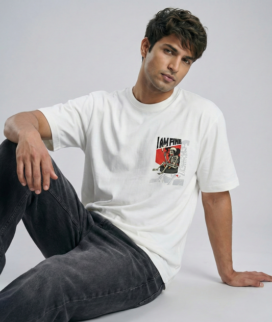 Everything Is Fine Oversized Graphic Tee - White Street wear