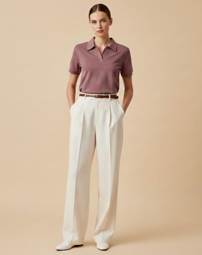 Women’s Dusty Rose Slim Fit Polo Shirt – Premium Fabric