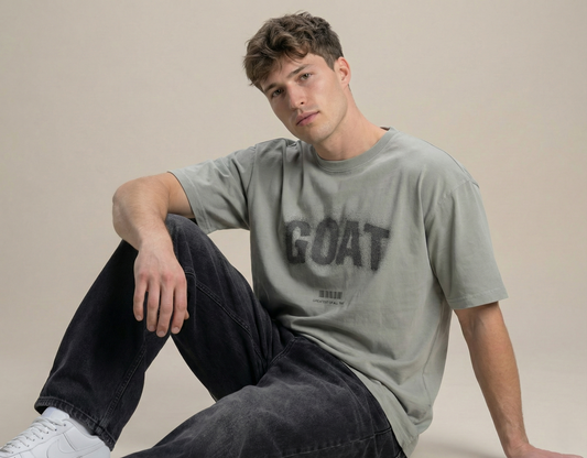 GOAT Grey Oversized T-Shirt - Premium French Cotton Street-wear for Men