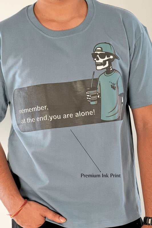 Close-up detail of premium ink print graphic showing artistic design quality on oversized t-shirt - Berrys & Cigaredes premium menswear