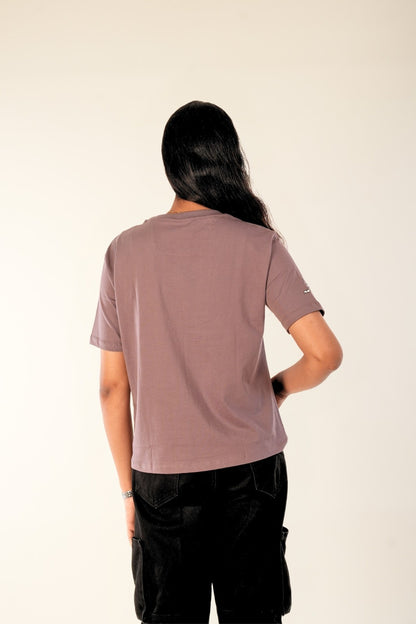 Back view mauve cotton t-shirt women | Regular fit comfortable tee | Berrys & Cigaredes premium casual wear