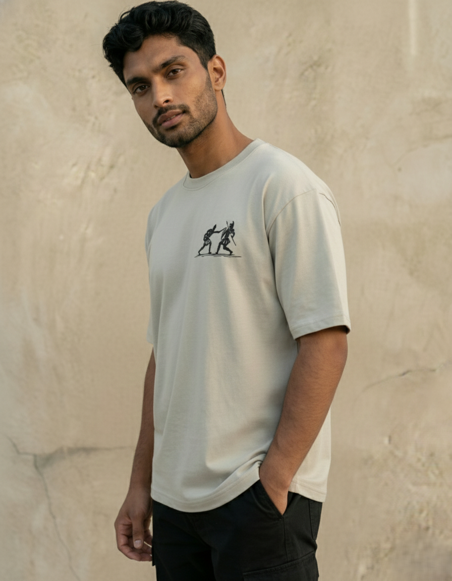 Sage Grey Warrior Graphic Oversized T-Shirt Men