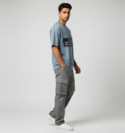 Ice Blue Oversized T-Shirt for Men - 'Remember You Are Alone' Graphic Tee