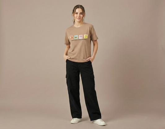 Nude Brown Retro Graphic Women’s T-Shirt – Premium Cotton Casual Tee