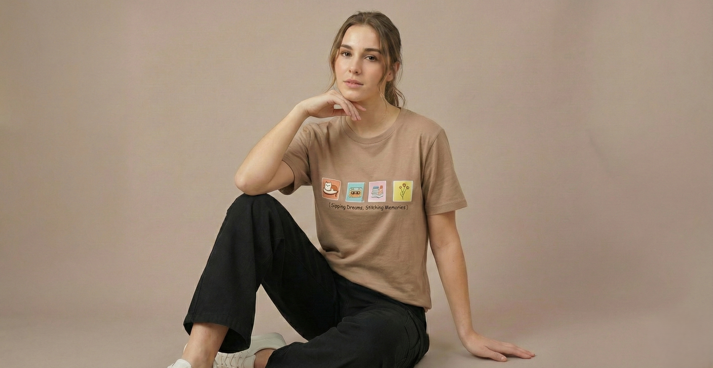Nude Brown Retro Graphic Women’s T-Shirt – Premium Cotton Casual Tee