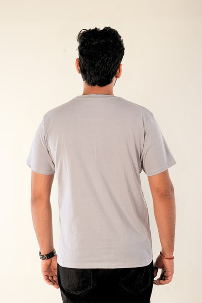 Stone grey regular fit t-shirt back view | Premium cotton crew neck tee with clean design and comfortable fit for men - showcasing quality construction and modern silhouette in everyday streetwear