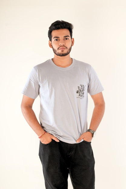 Men's stone grey regular fit t-shirt with screen printed motivational graphic | Berrys & Cigaredes premium cotton tee featuring 'Master The Monster Within' design - perfect for casual streetwear and everyday comfort

