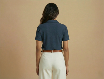 Premium Textured Polo Shirt for Women - Dark Teal Blue