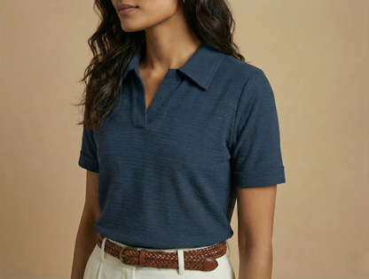 Premium Textured Polo Shirt for Women - Dark Teal Blue