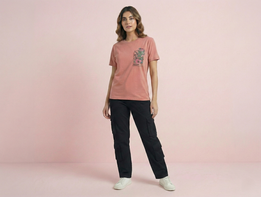 Nature's Floral Art Coral Pink Women's Graphic T-Shirt