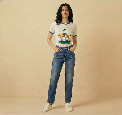 Retro Cowgirl Horse Print T-Shirt for Women - Western Graphic Tee