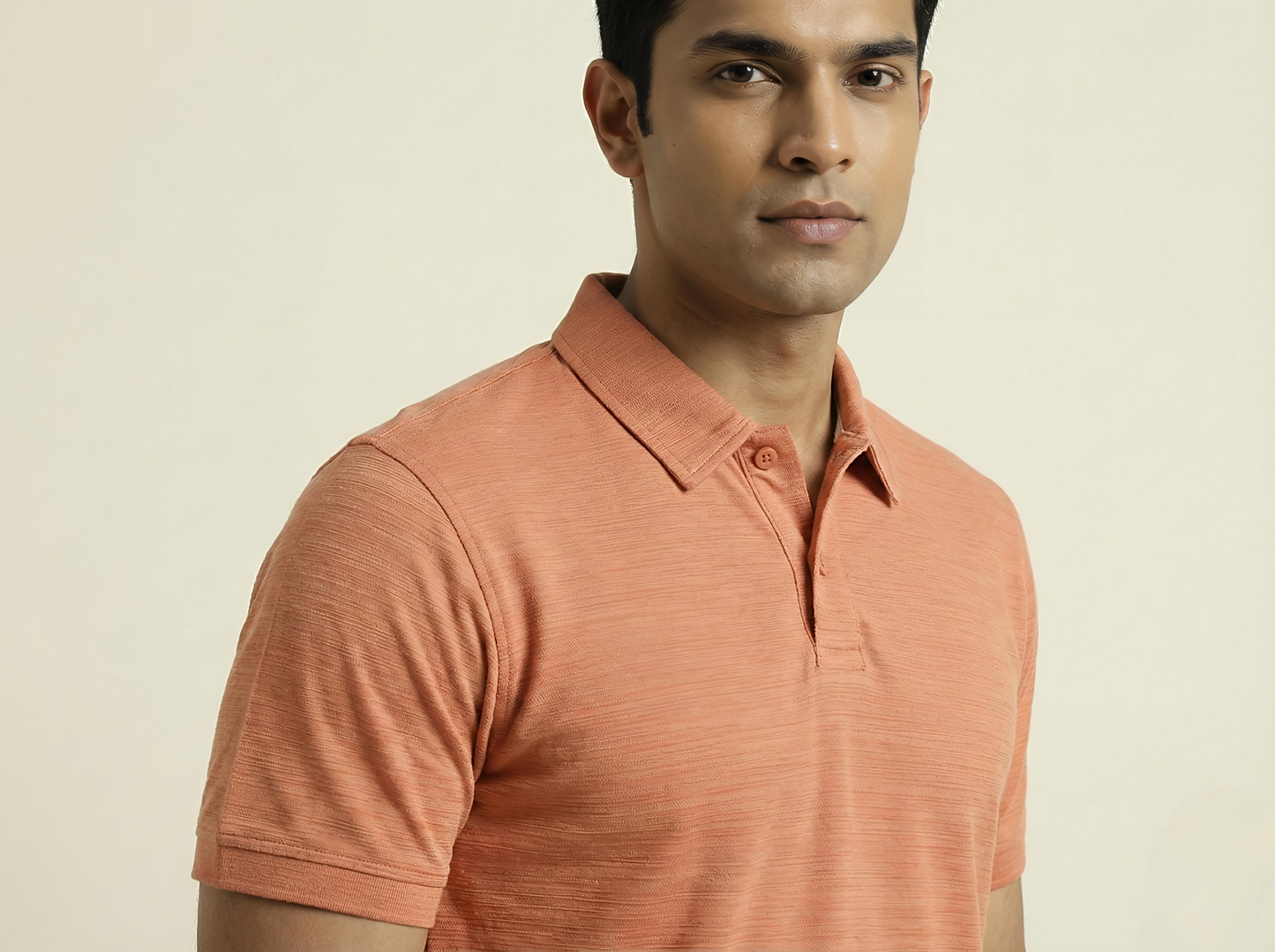 Premium Orange Textured Polo Shirt for Men