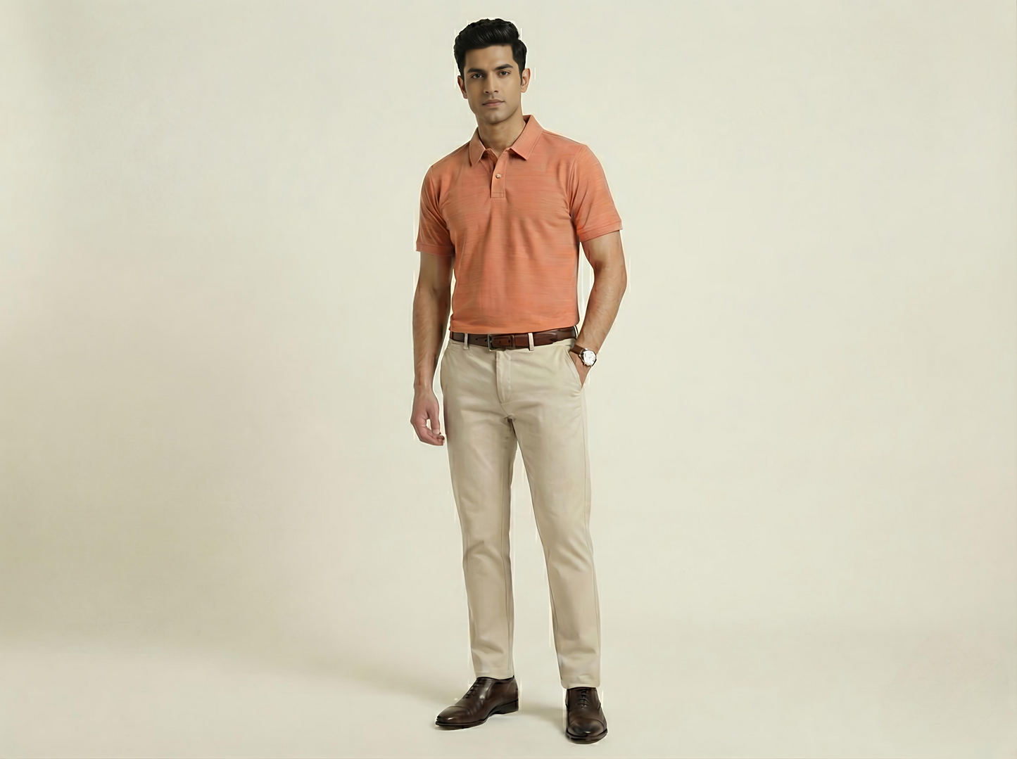 Premium Orange Textured Polo Shirt for Men