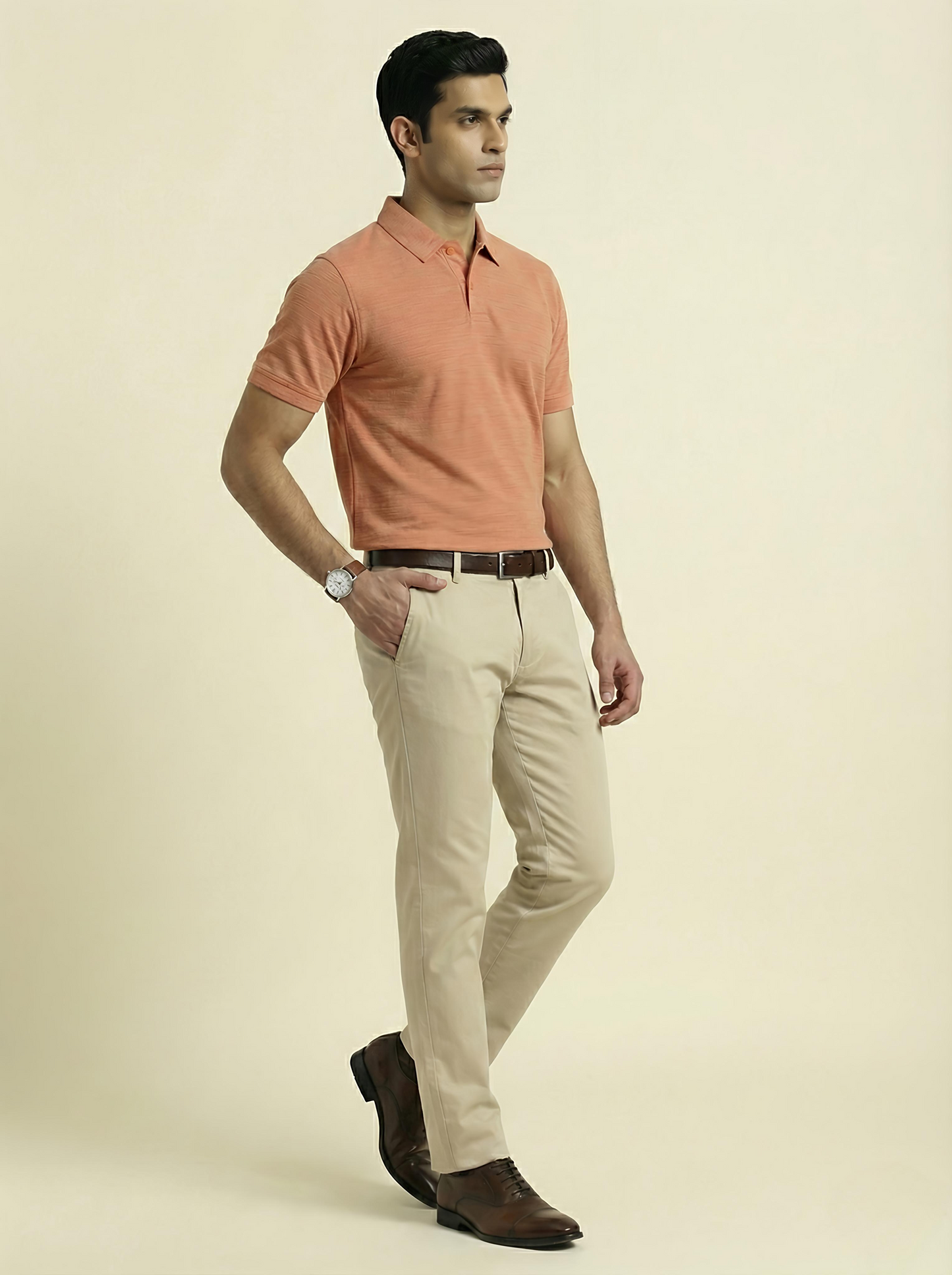 Premium Orange Textured Polo Shirt for Men