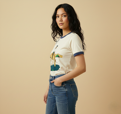 Retro Cowgirl Horse Print T-Shirt for Women - Western Graphic Tee