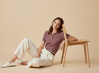 Women’s Dusty Rose Slim Fit Polo Shirt – Premium Fabric