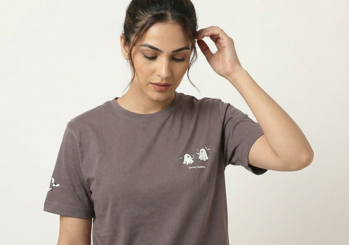 Spooky Buddies Mauve Regular Fit Cotton T-Shirt for Women