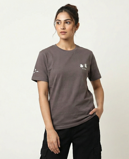 Spooky Buddies Mauve Regular Fit Cotton T-Shirt for Women